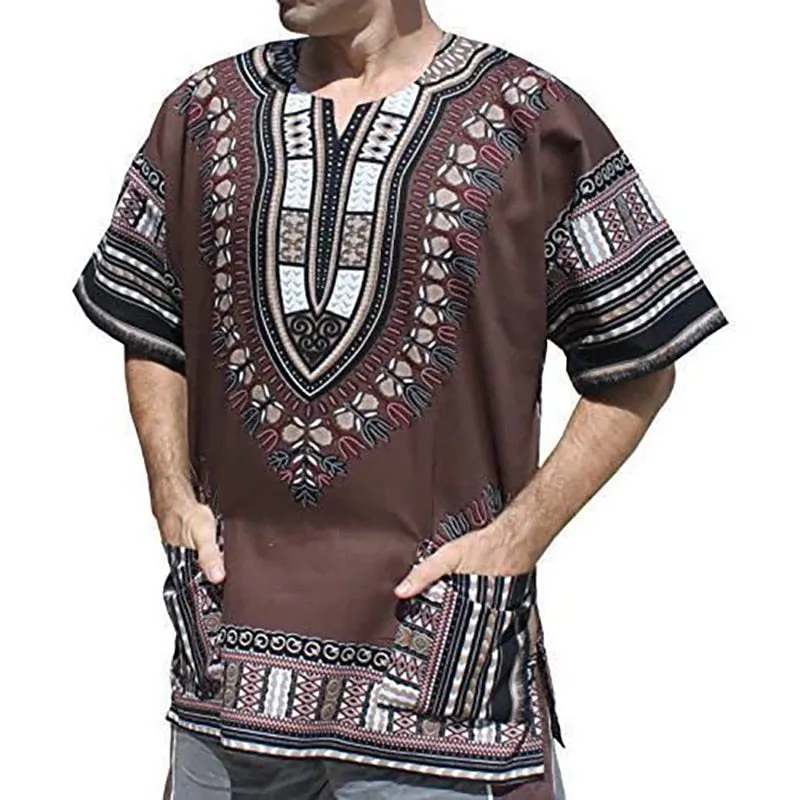 Men's Coffee African Primitive Tribal Ethnic 3D Printed Short Sleeve Shirt