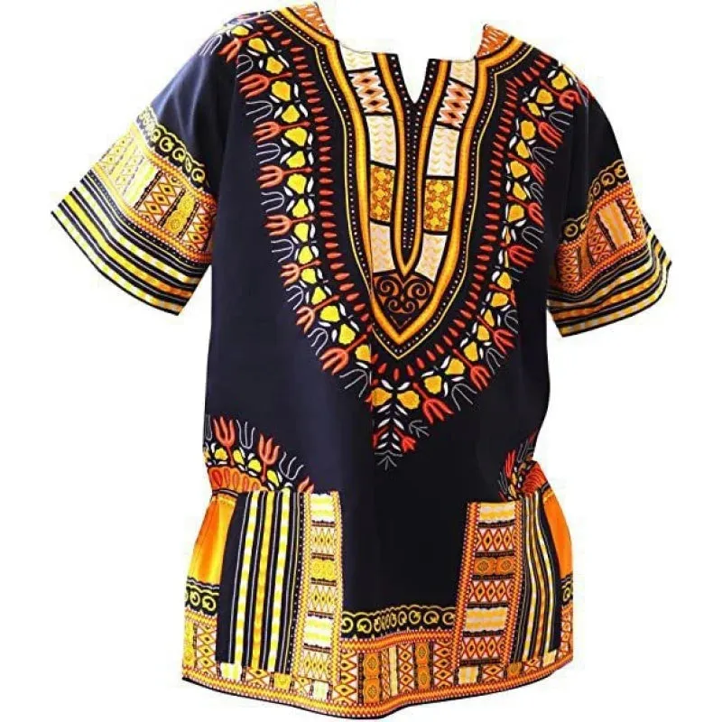 Men's Gold African Primitive Tribal Ethnic 3D Printed Short Sleeve Shirt