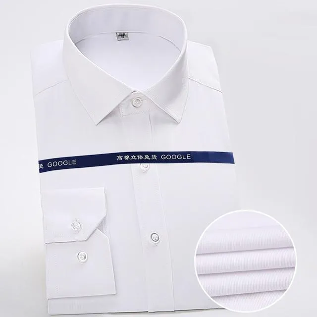 Men's Long Sleeve Solid Striped Dress Shirts with Single Patch Pocket