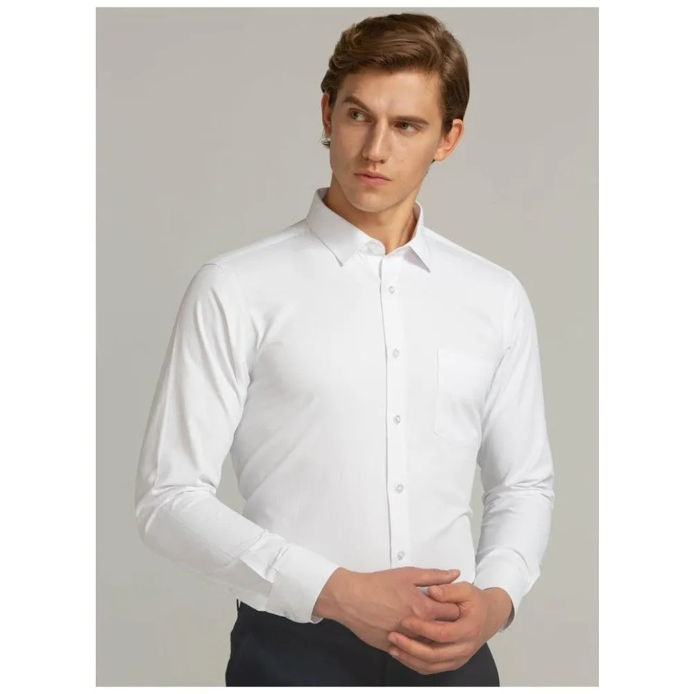 Men's Long Sleeve Solid Striped Dress Shirts with Single Patch Pocket