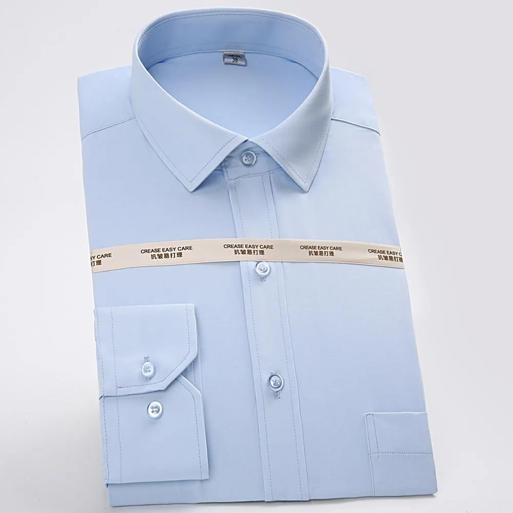 Men's Long Sleeve Solid Striped Dress Shirts with Single Patch Pocket