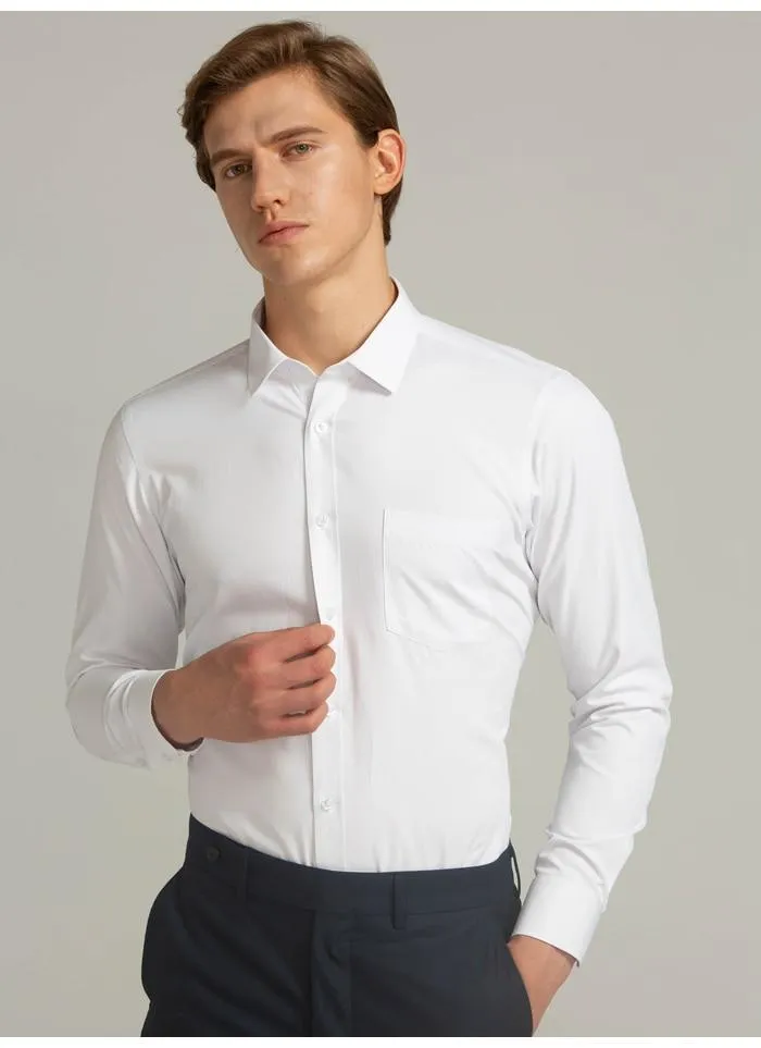 Men's Long Sleeve Solid Striped Dress Shirts with Single Patch Pocket