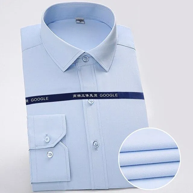 Men's Long Sleeve Solid Striped Dress Shirts with Single Patch Pocket