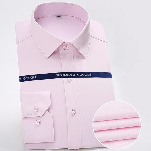 Men's Long Sleeve Solid Striped Dress Shirts with Single Patch Pocket