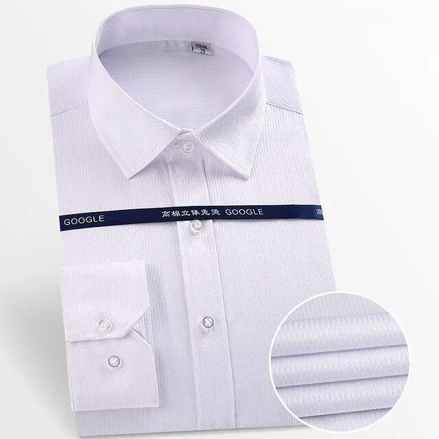 Men's Long Sleeve Solid Striped Dress Shirts with Single Patch Pocket