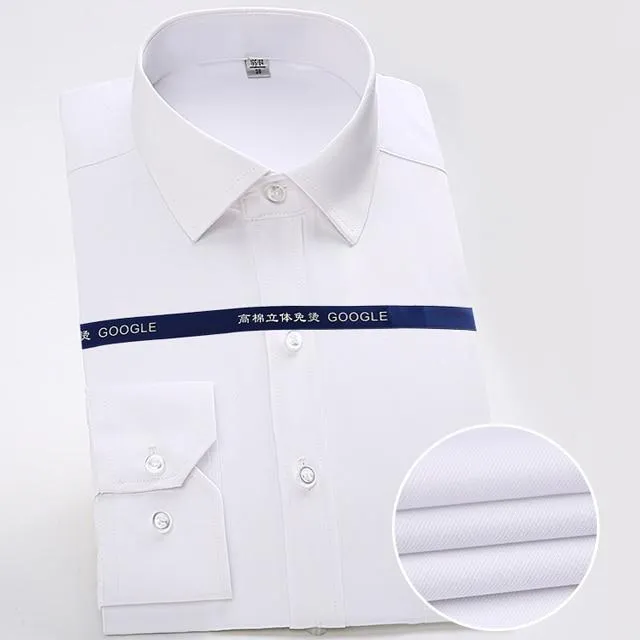 Men's Long Sleeve Solid Striped Dress Shirts with Single Patch Pocket