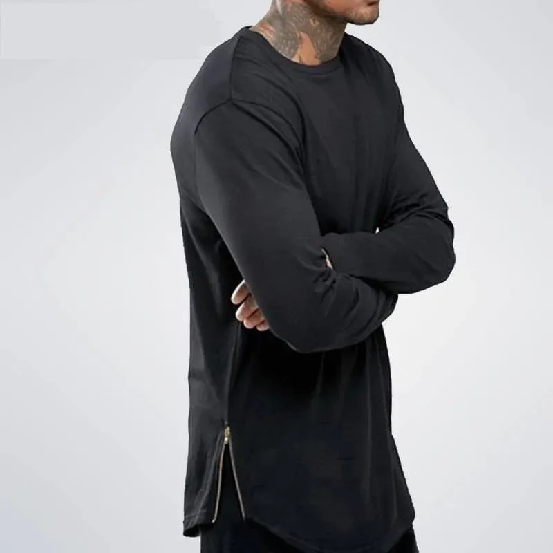 Men's Street Wear Extend Swag Side Zip Super Longline Long Sleeve T-Shirt