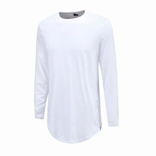 Men's Street Wear Extend Swag Side Zip Super Longline Long Sleeve T-Shirt