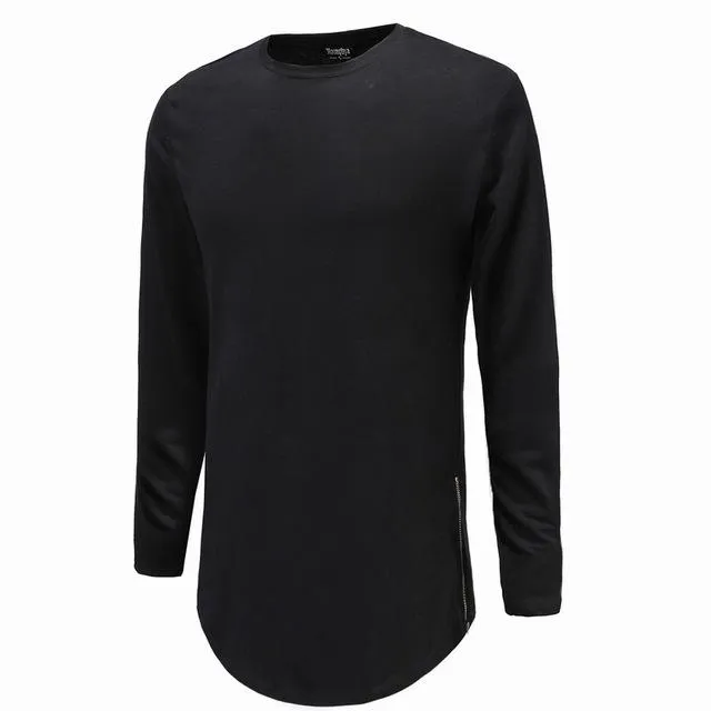 Men's Street Wear Extend Swag Side Zip Super Longline Long Sleeve T-Shirt