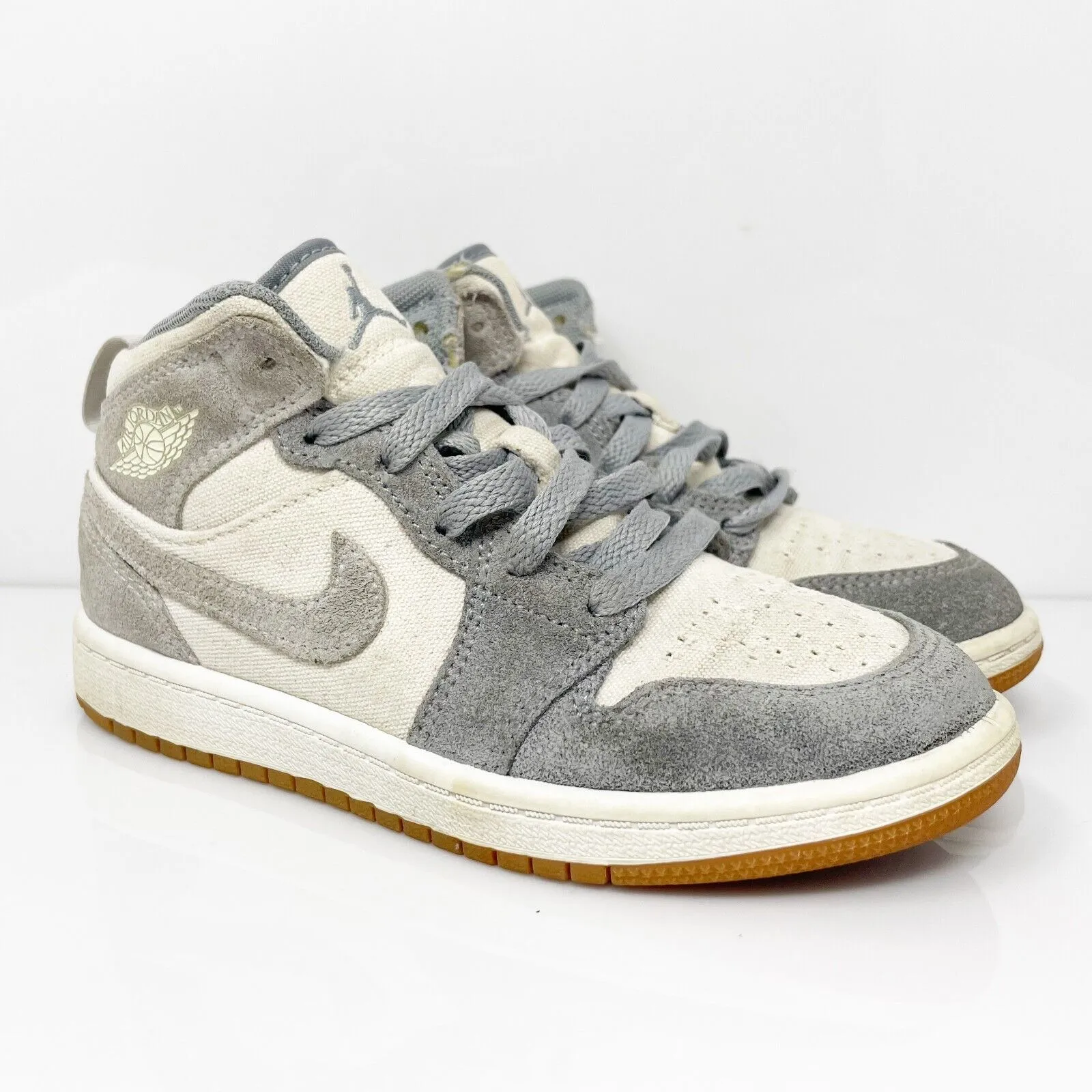 Nike Boys Air Jordan 1 Mid SE DN4345-100 Gray Basketball Shoes Sneakers Sz 13.5C