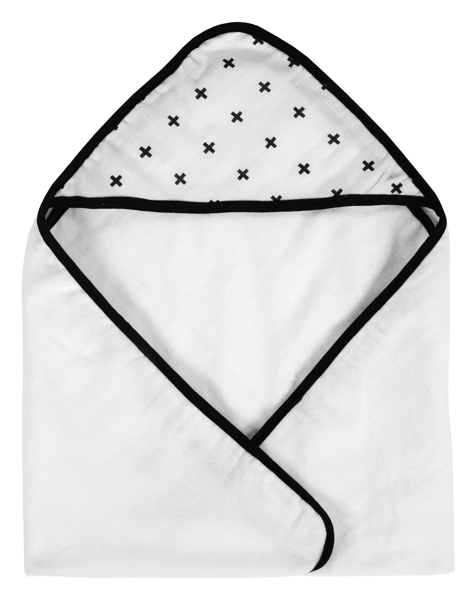 Organic Cotton Muslin + Terry Hooded Towel -  Swiss Cross