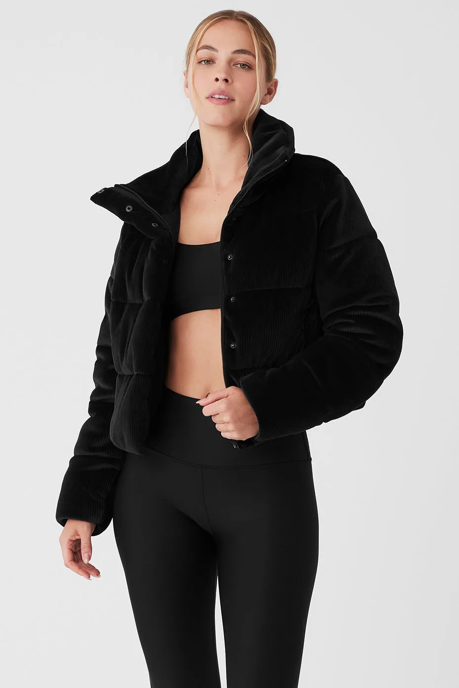 Ribbed Velour Gold Rush Puffer - Black