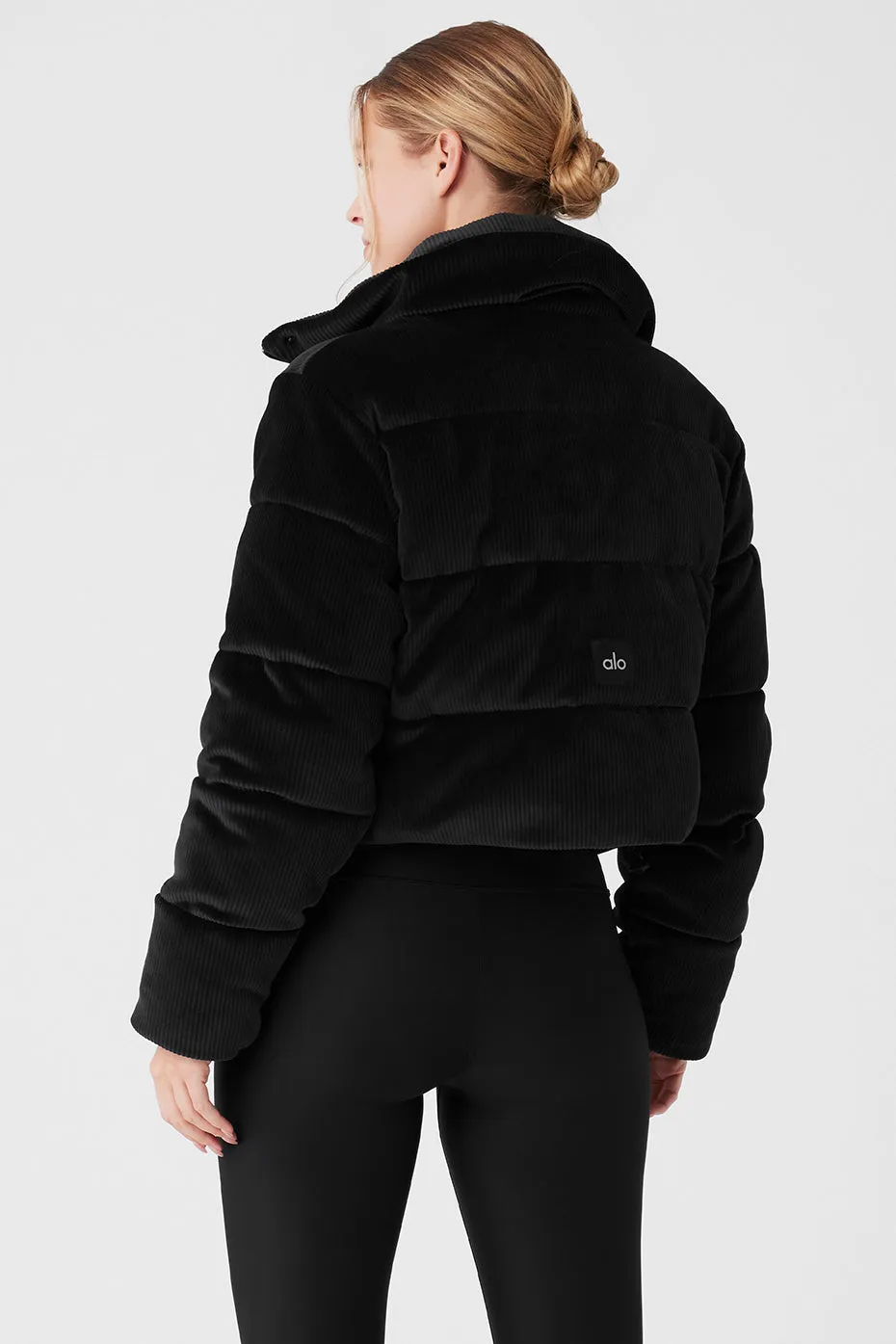 Ribbed Velour Gold Rush Puffer - Black