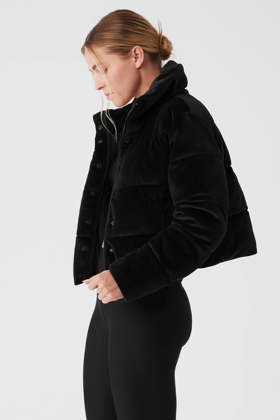 Ribbed Velour Gold Rush Puffer - Black