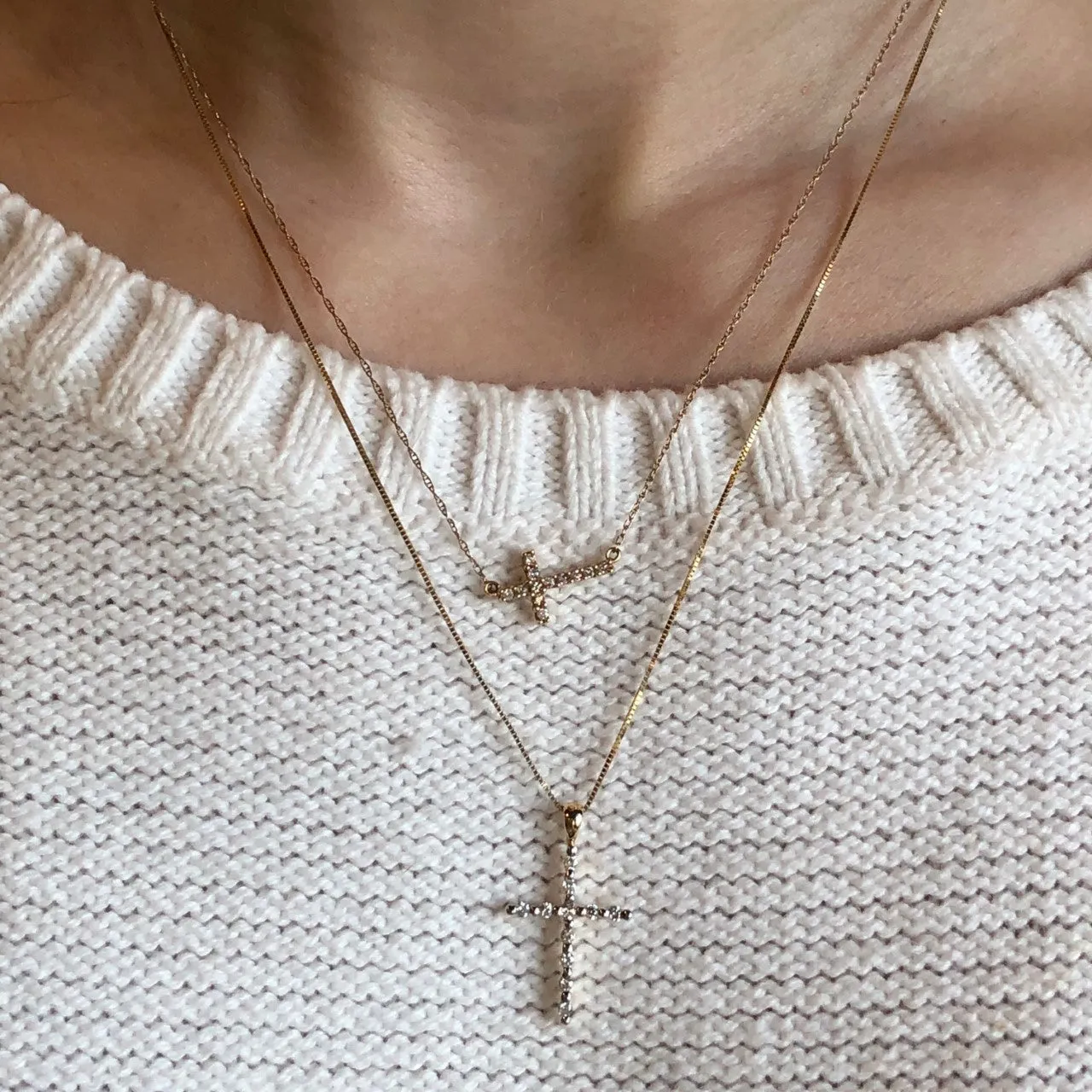 Sideways Diamond Cross Necklace