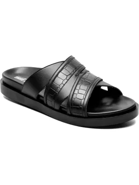 STACY ADAMS Mens Black Mixed Media Cushioned Mondo Open Toe Slip On Slide Sandals Shoes M