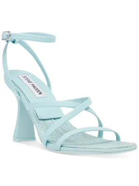 STEVE MADDEN Womens Light Blue Strappy Blessing Square Toe Flare Buckle Dress Heeled M