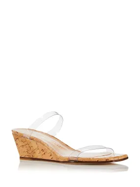 STUART WEITZMAN Womens Clear Clear Cork Wedge Comfort Padded Aleena Square Toe Wedge Slip On Slide Sandals Shoes B