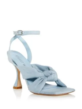 STUART WEITZMAN Womens Light Blue Knotted Ankle Strap Padded Playa Square Toe Flare Buckle Heeled B