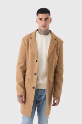 Tall Single Breasted Wool Look Overcoat in Camel | boohooMAN UK