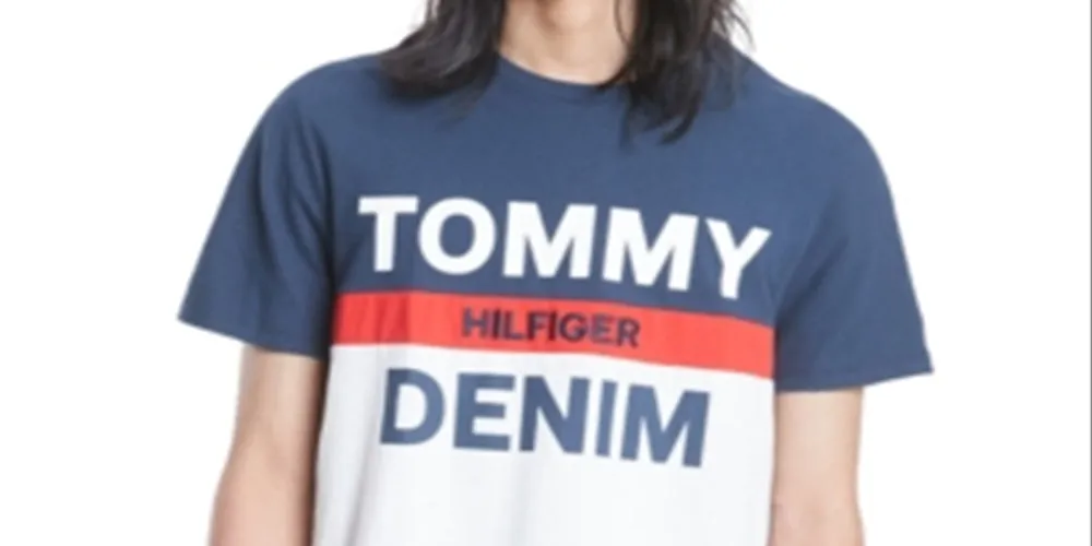 Tommy Hilfiger Men's Logo Graphic T-Shirt Blue Size Large