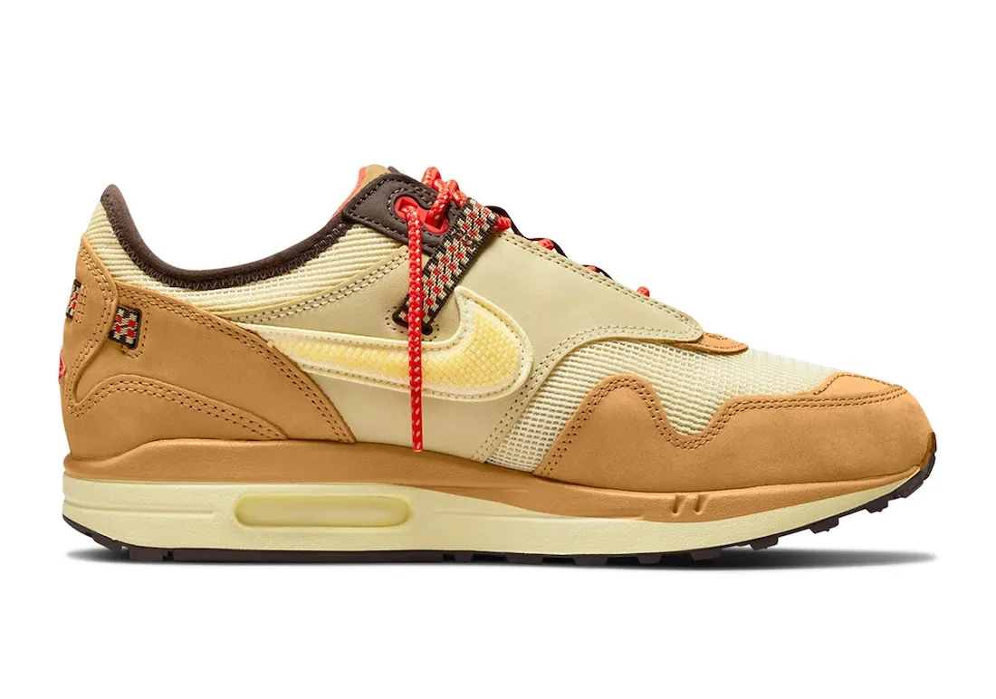 Travis Scott x Nike Air Max 1 Wheat Lemon Drop Baroque Brown Chile Red DO9392-701