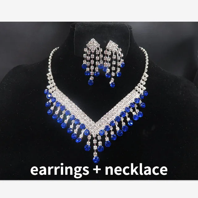 Trendy Blue Water Drop Rhinestones Women Necklace With Pendent