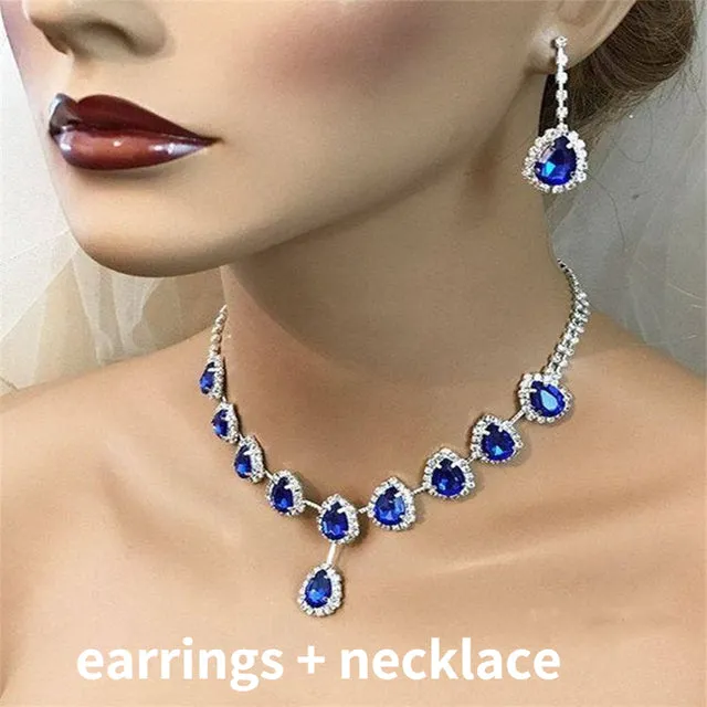 Trendy Blue Water Drop Rhinestones Women Necklace With Pendent