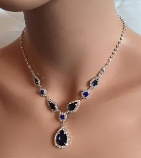 Trendy Blue Water Drop Rhinestones Women Necklace With Pendent