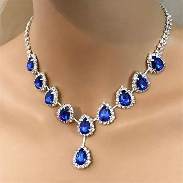 Trendy Blue Water Drop Rhinestones Women Necklace With Pendent