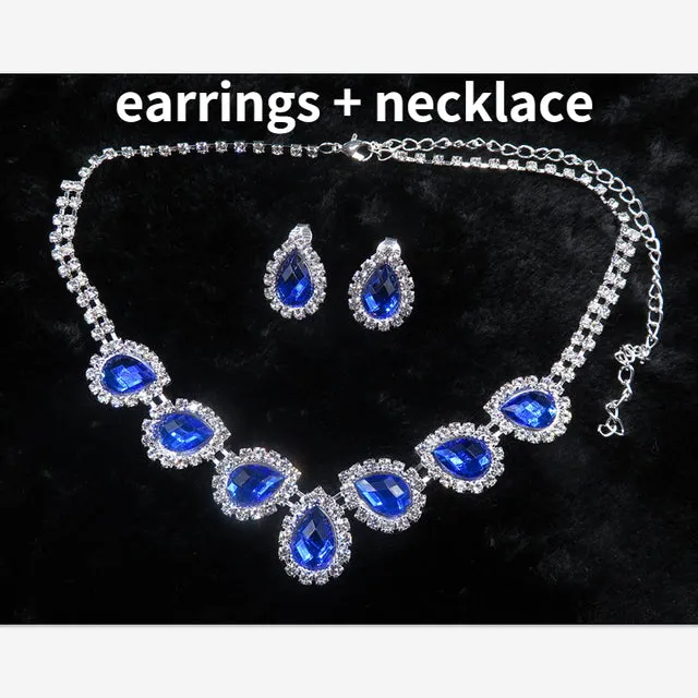 Trendy Blue Water Drop Rhinestones Women Necklace With Pendent