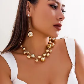 Trendy CCB Ball Jewelry Set for Women - Statement Necklace and Earrings with Exaggerated Beaded Design