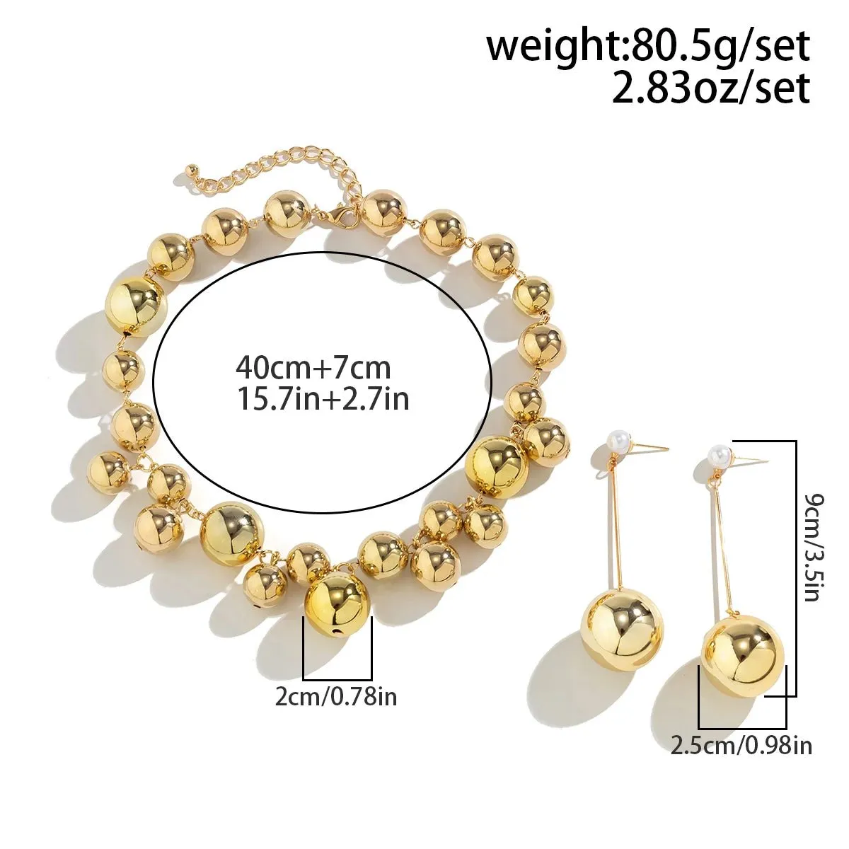 Trendy CCB Ball Jewelry Set for Women - Statement Necklace and Earrings with Exaggerated Beaded Design