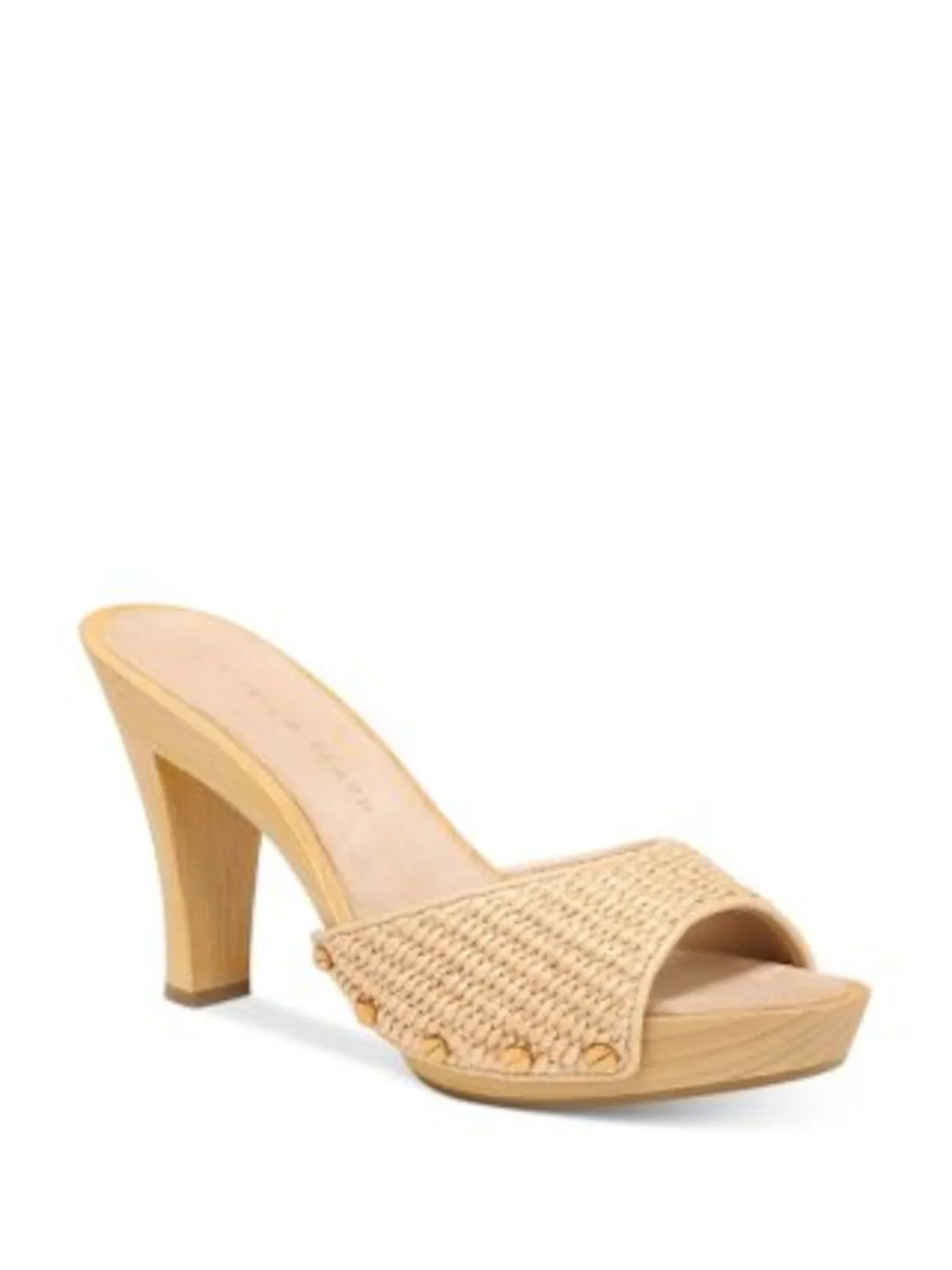 VERONICA BEARD Womens Beige Raffia Studded Padded Woven Layne Almond Toe Block Heel Slip On Heeled M