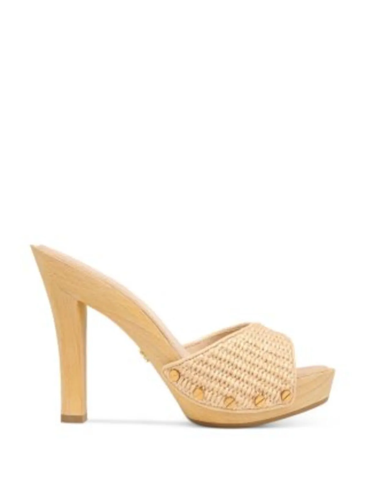 VERONICA BEARD Womens Beige Raffia Studded Padded Woven Layne Almond Toe Block Heel Slip On Heeled M