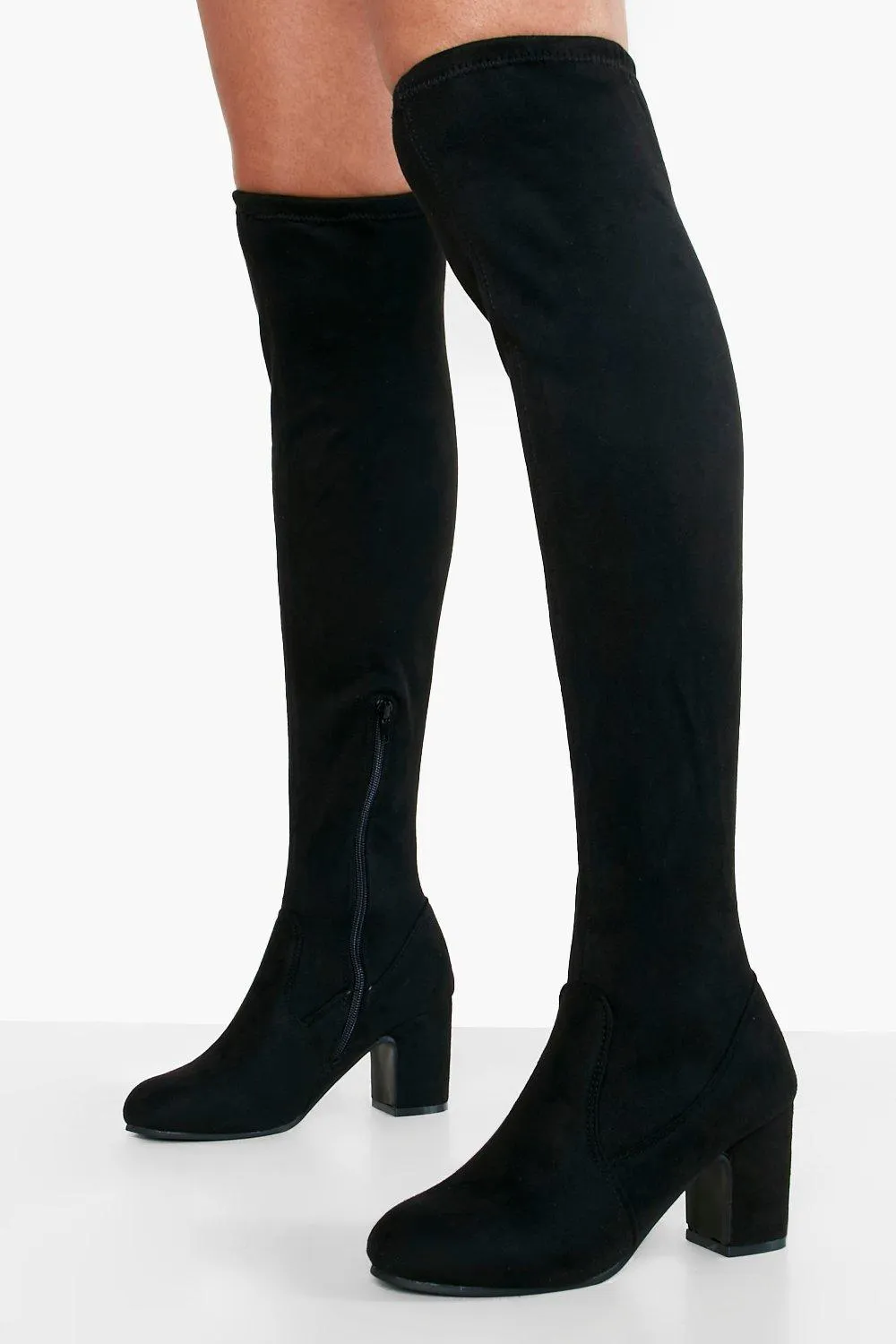 Wide Width Block Heel Stretch Over The Knee Boots