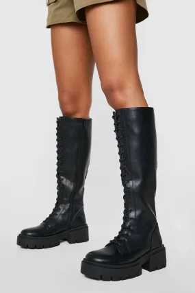 Wide Width Knee High Lace Up Boots