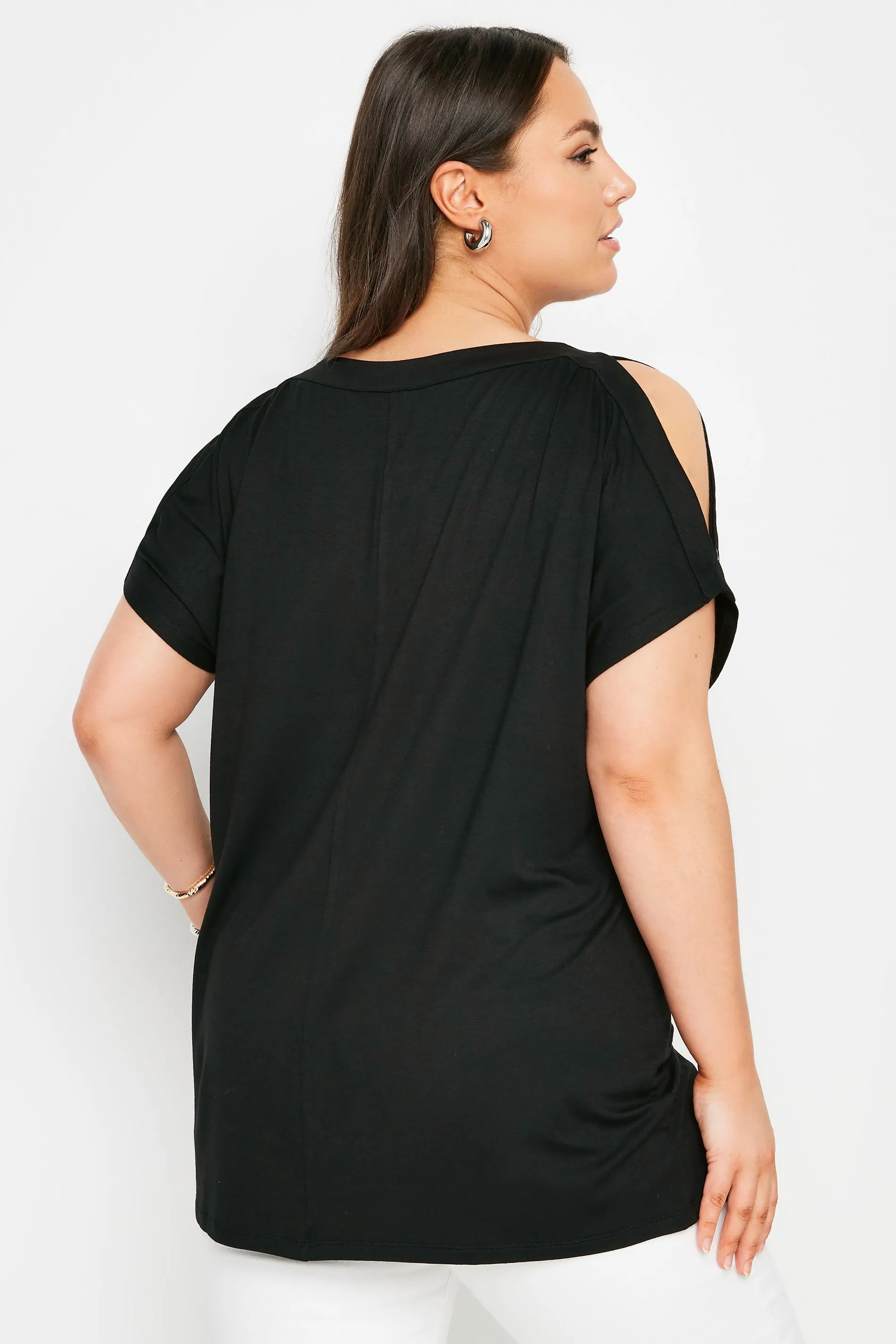 YOURS Curve Black Eyelet Detail Cold Shoulder Top