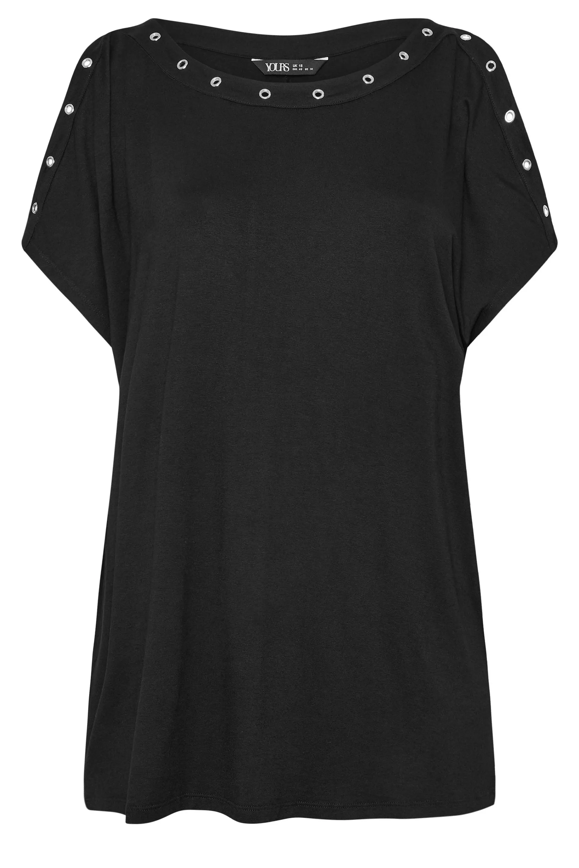 YOURS Curve Black Eyelet Detail Cold Shoulder Top