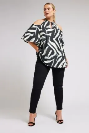 YOURS LONDON Curve Black Zebra Print Cold Shoulder Top