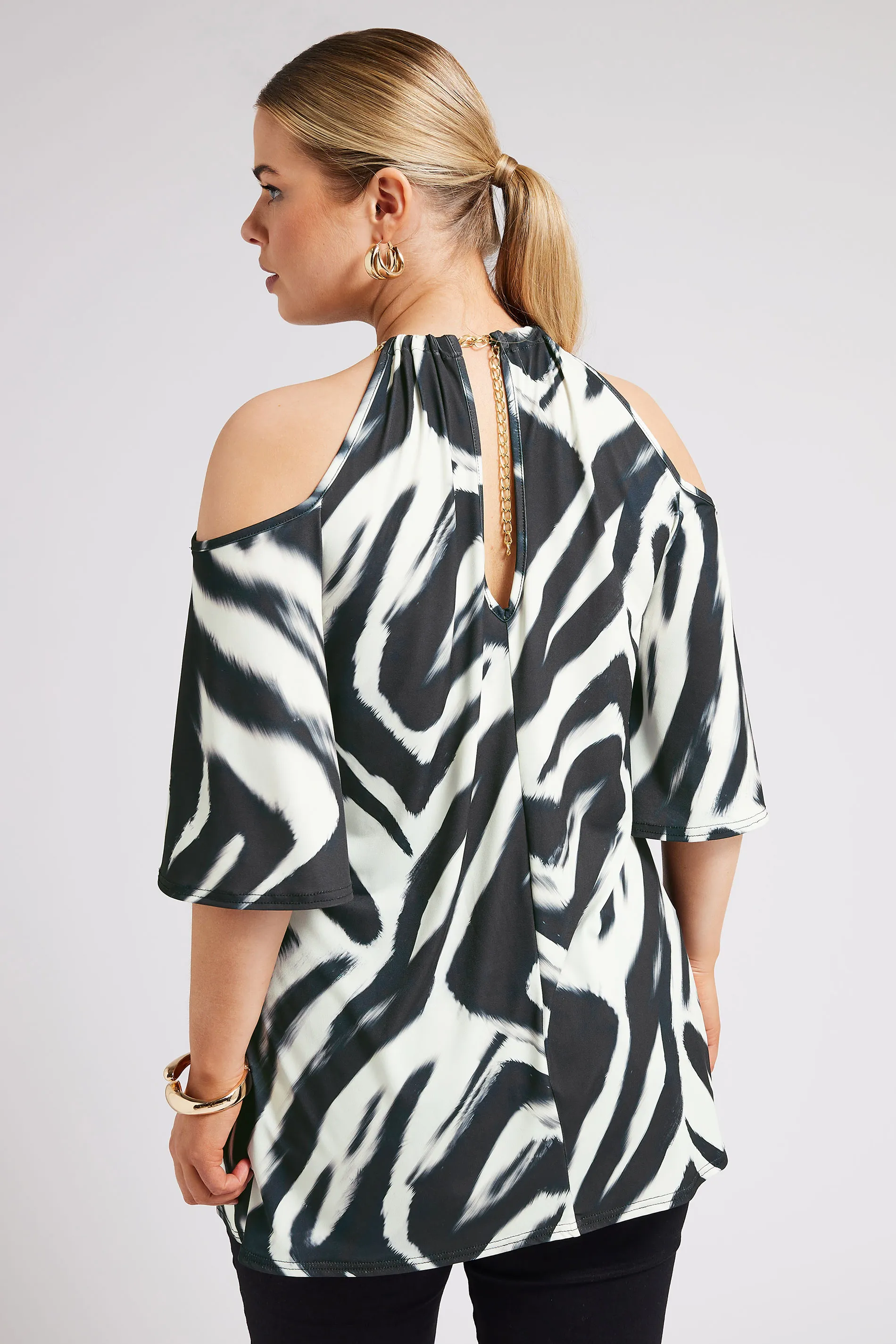 YOURS LONDON Curve Black Zebra Print Cold Shoulder Top