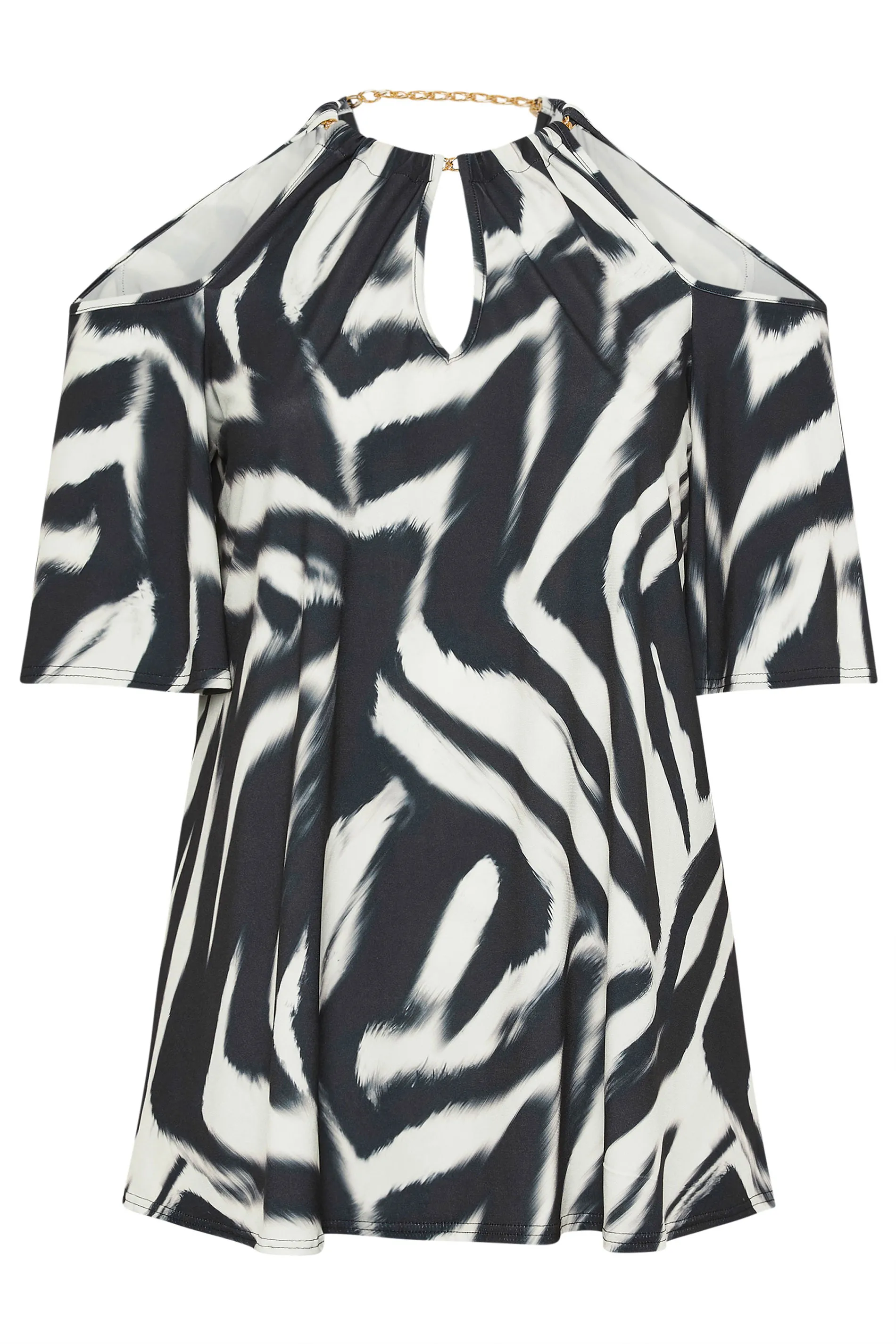 YOURS LONDON Curve Black Zebra Print Cold Shoulder Top